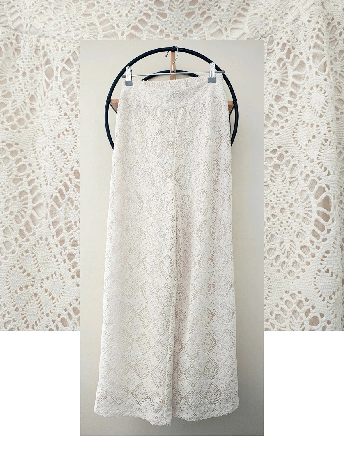 Taille S pantalon été crochet dentelle crème Promod